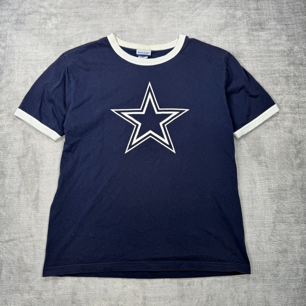 Dallas Cowboys Shirt Mens Medium Navy Blue Ringer Vintage Y2K NFL Reebok